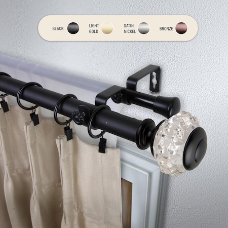 Central Design 1 in. Lyla Double Curtain Rod with 160 to 240 in. Extension, Black 100-59-1602-D